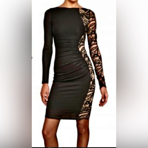 $1995 New Emilio Pucci Wool Blend Black With Lace Dress. Made In Italy